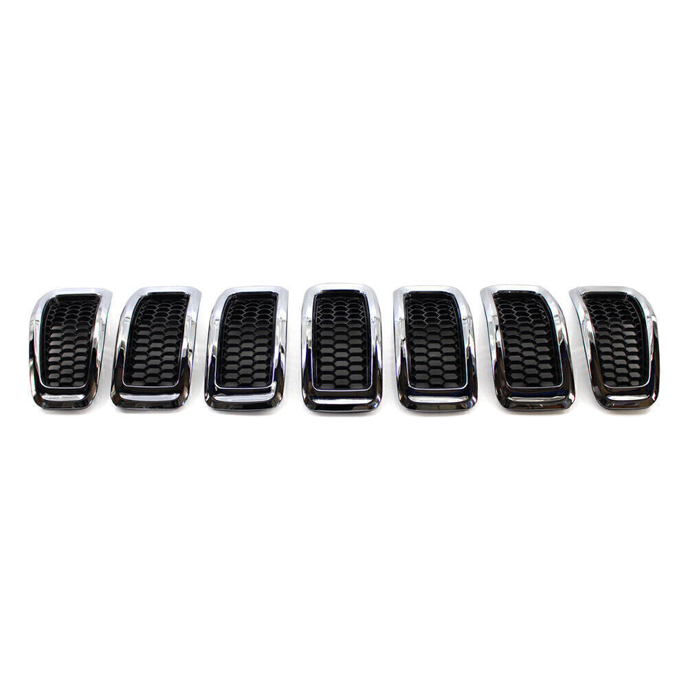 Honeycomb Front Grille Inserts Grill Cover Trim Chrome Fit for Jeep Cherokee 2014-18