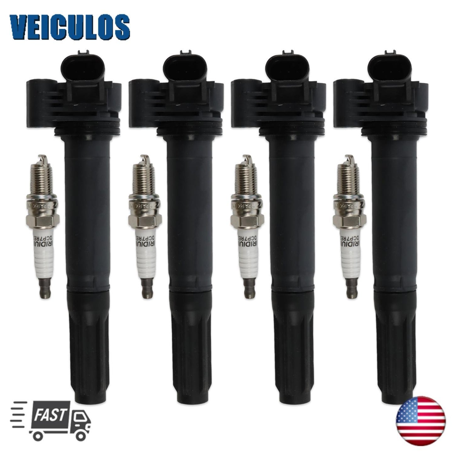 4PCS For 2012 2013 2014 2015 2016 for Fiat 500 1.4L L4 Ignition Coil  4 Spark Plugs