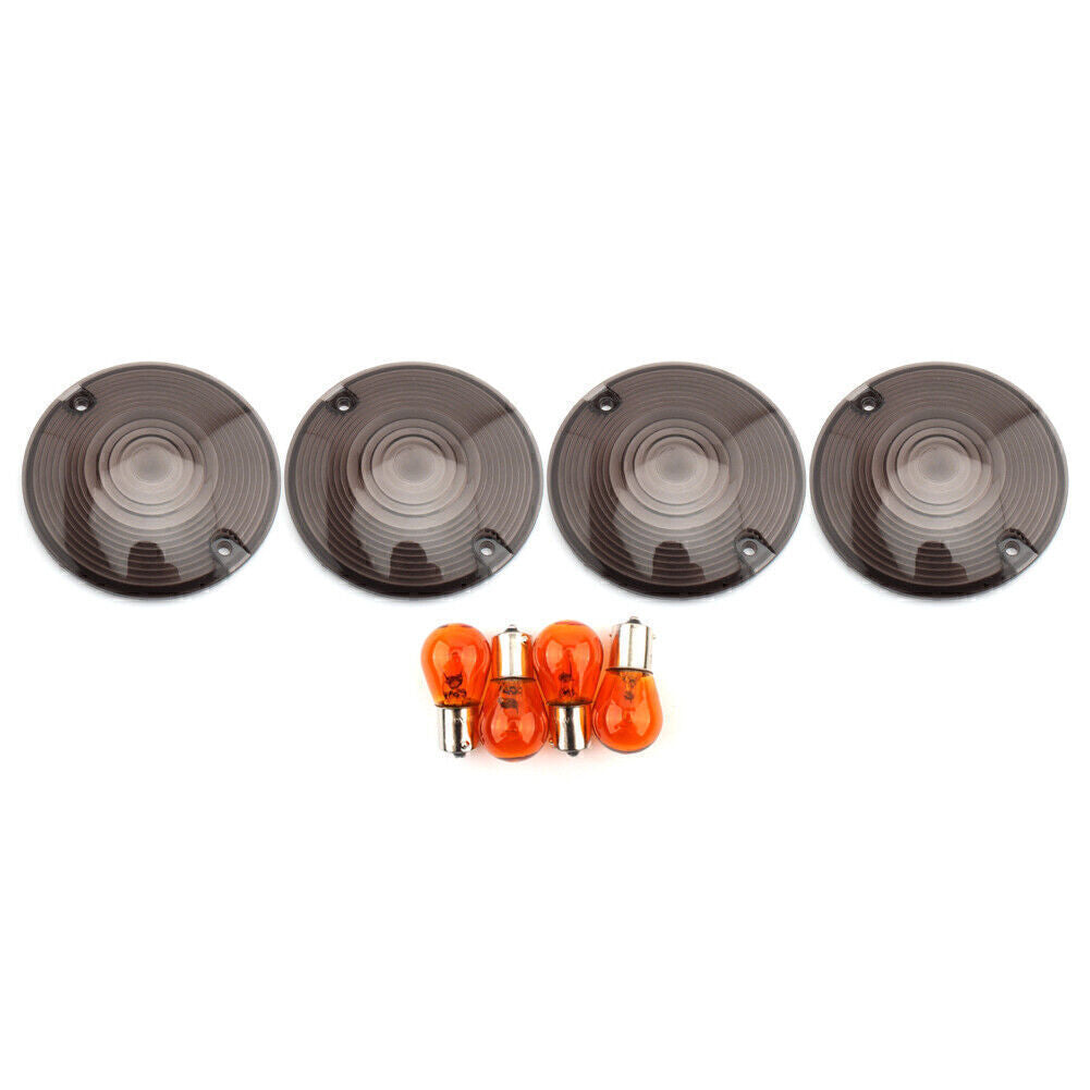 for Harley Davidson Classic FLHTC Smoked Turn Signal Light Cover Lens Amber Bulb