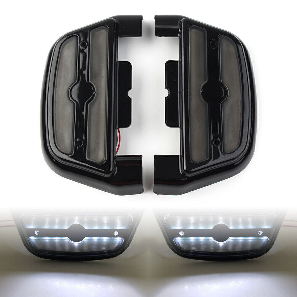 Black LED Passenger Footboard Floorboard Cover for Harley Touring Road King