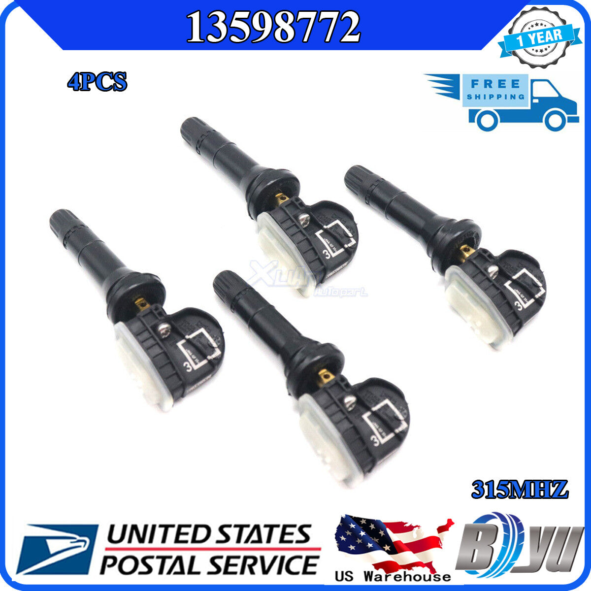 For GM for Chevrolet for GMC for Buick for Cadillac New Tire Pressure Sensor 4pcs TPMS 13598772