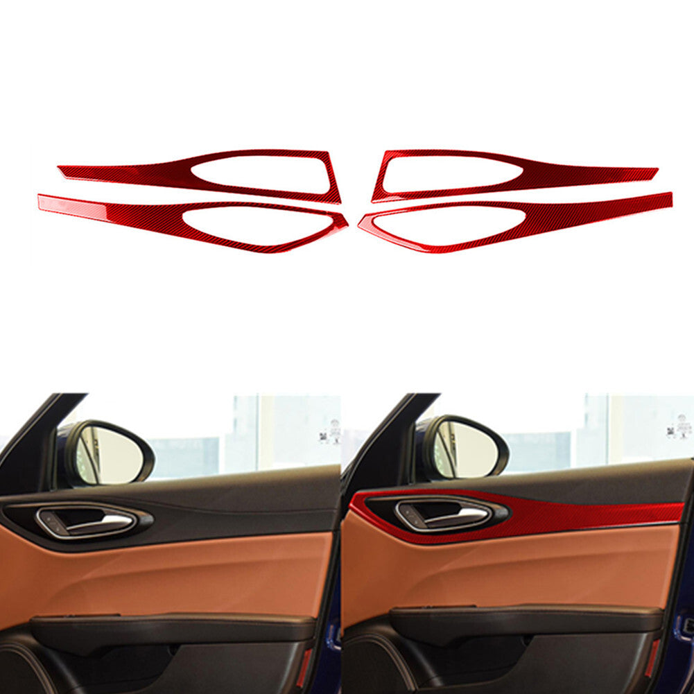 4Pcs Red Carbon Fiber Door Trim Panel Cover Trim for Alfa Romeo Giulia 2017-2019