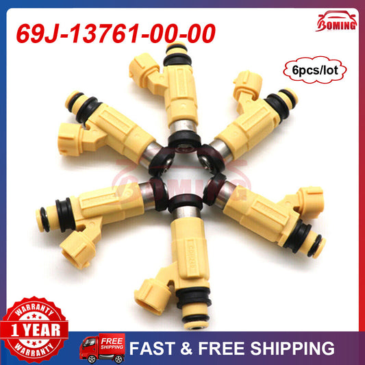 6PCS New for Yamaha F200 - F225 Outboard 2002-2012 69J-13761-00-00 Fuel Injector