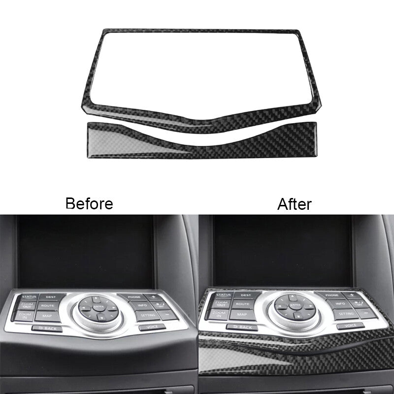 1 Set for Nissan 370Z 2009-2020 Carbon Fiber Navigation Decoration Cover Trim