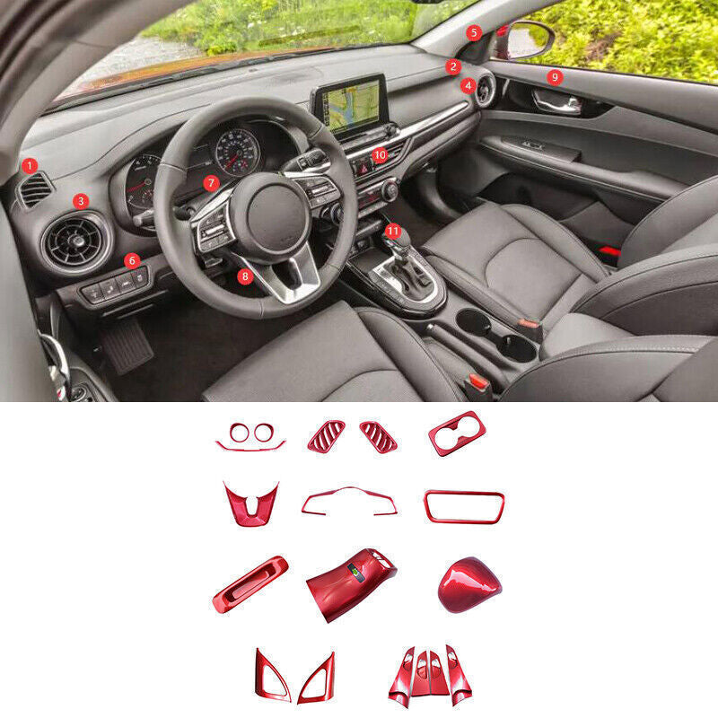 for Kia Forte 2019-23 Red ABS Center Dash Full Set Interior Decor Cover Kit 18x