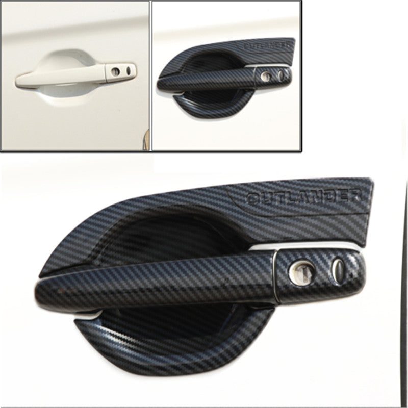 Carbon Fiber Style Door Handle Cover Trim Guard for Mitsubishi Outlander 2013-21