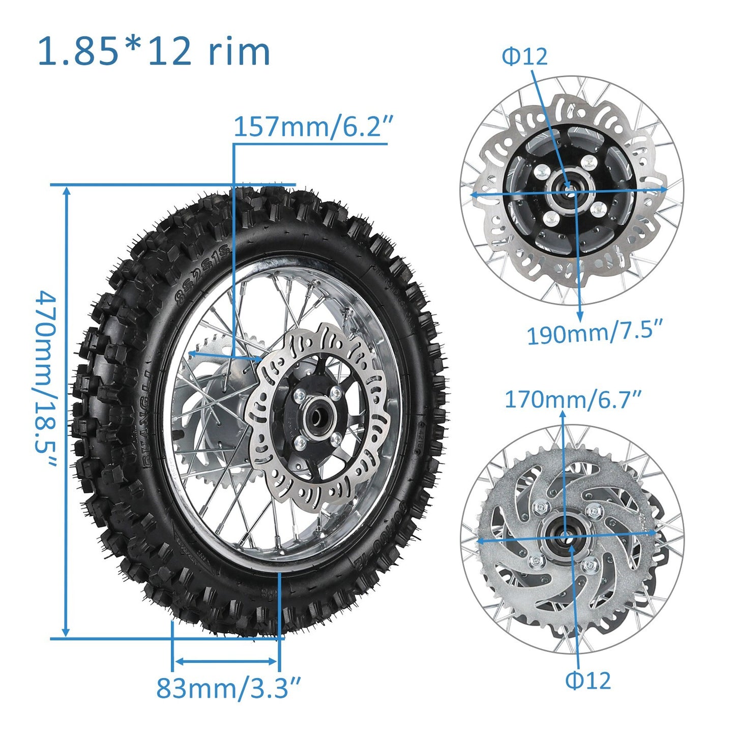 12-inch rear shock absorber, swingarm, 80/100-12 tire grooves, bicycle CRF70 SSR 110 125cc 140cc