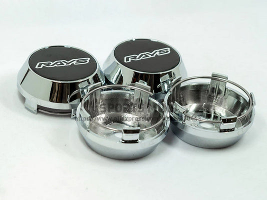 4-piece set of 60mm light badge wheel center caps, hubcaps, and rim caps in black chrome TE37