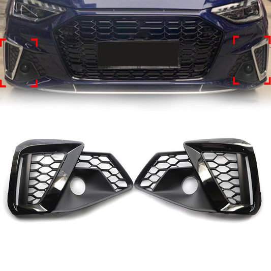for Audi A4L 2020-2022 LR Pair Gloss Black Front Bumper Fog Light Grille