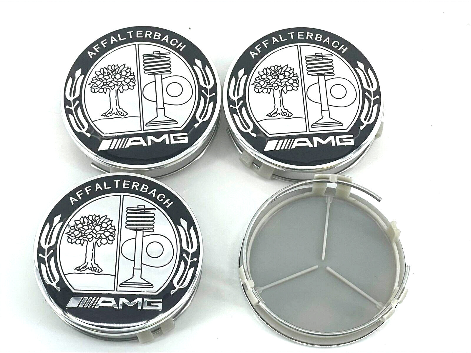 4-piece wheel center caps, Amg Affalterbach 75mm for Mercedes-Benz rims, OEO HQUALI