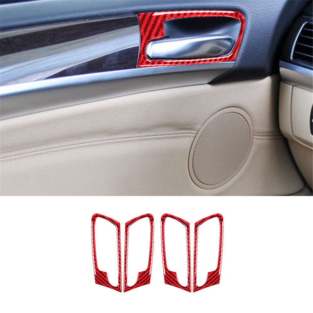 Red Carbon Fiber Door Handle Cover Trim for BMW X5 E70 X6 E71 2008-2013 Type A