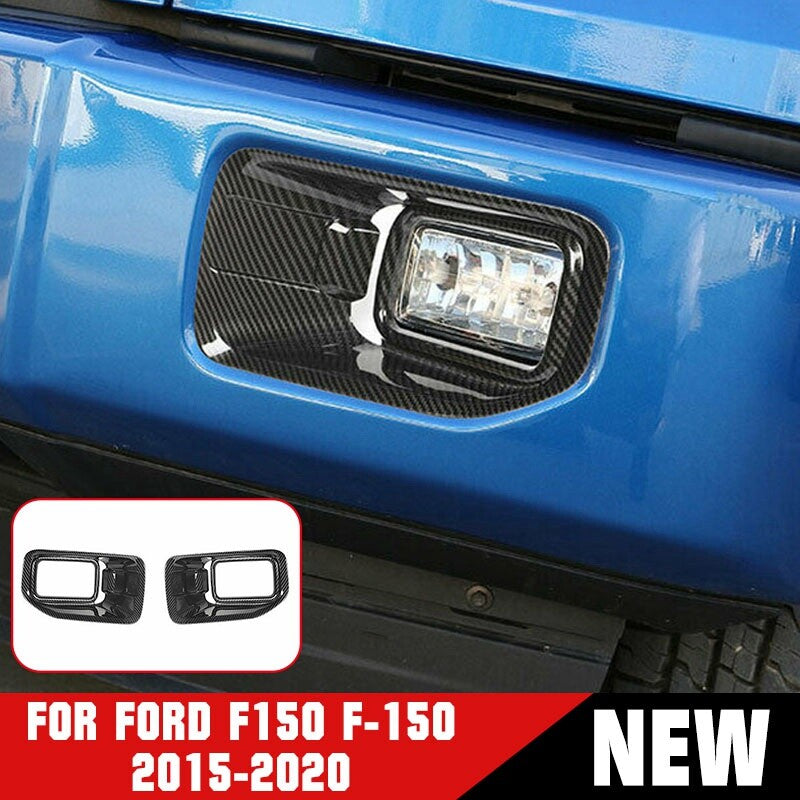 2Pc Car Front Fog Light Carbon Fiber Cover Trim Lamp for Ford F150 F-150 2015-20