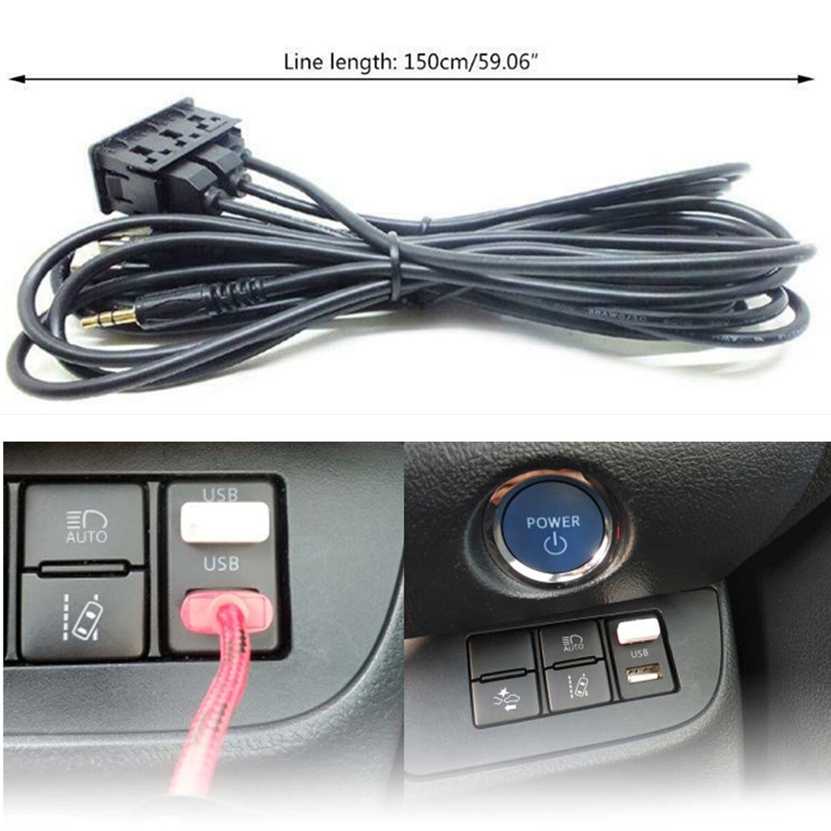 Car Dash Flush Mount USB Port Panel 1.5M Auto Boat AUX Type-C Extension Cable