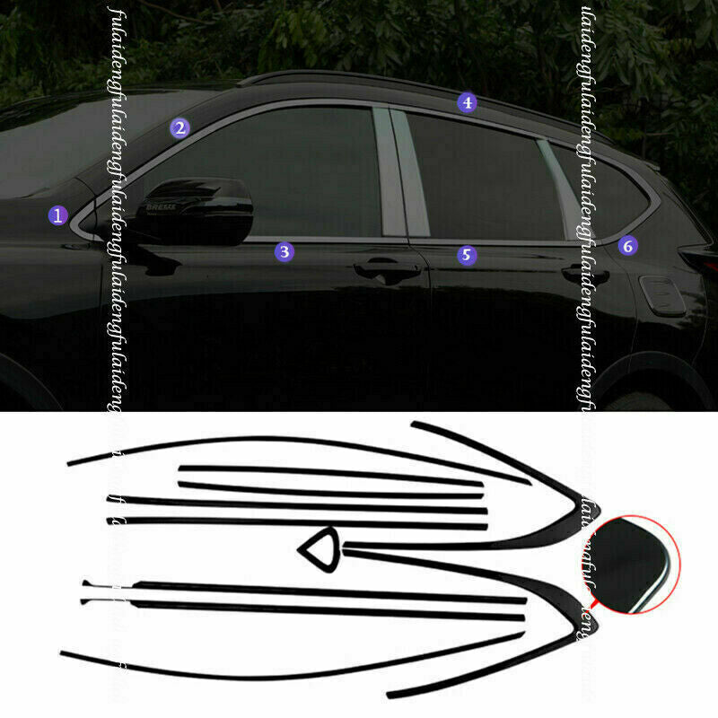 for Honda CRV CR-V 2017-2022 Stainless Glossy Black Car Window Strips Trim 12PCs