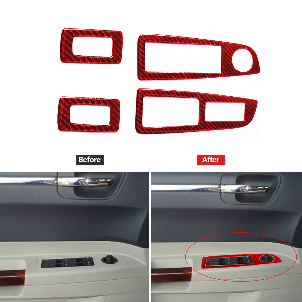 Red Carbon Fiber Window Lift Switch Panel Cover Trim for Chrysler 300 2005-2007
