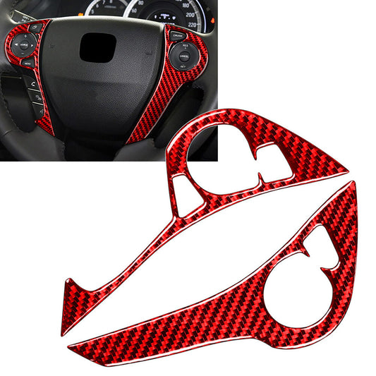 2x Carbon Fiber Car Steering Wheel Button Cover Red for Honda Accord 2013-2017
