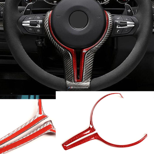 Red Carbon Fiber Steering Wheel Cover for BMW 3 Series X1 X2 X5 X6 M Sport 13-19
