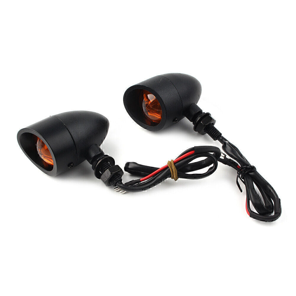Pair Black Retro Motorcycle Turn Signals Indicator Light Universal