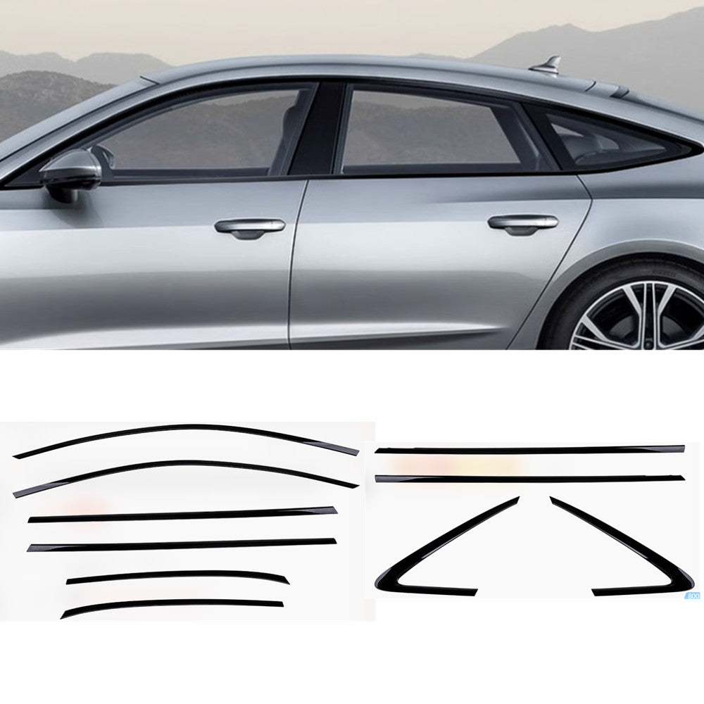 Glossy Black Decorate 10P For 2019-2023 for AUDI A7 S7 Window Trim Strips Cover ABS