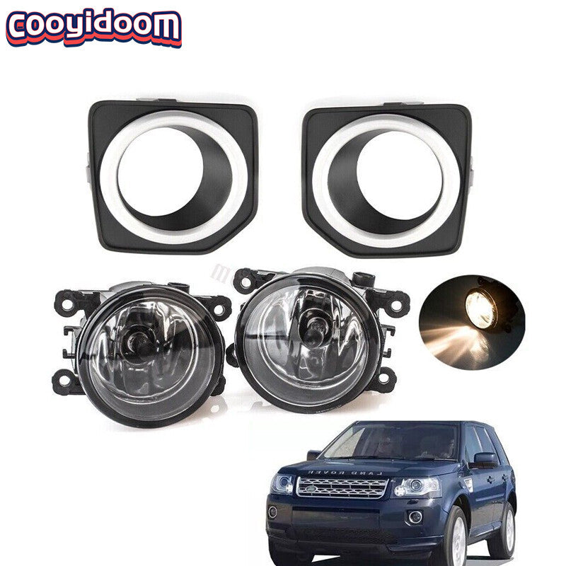 for Land Rover LR2 Freelander 2013-2016 Fog Light Lamps+Covers Trim W/Bulbs Kit