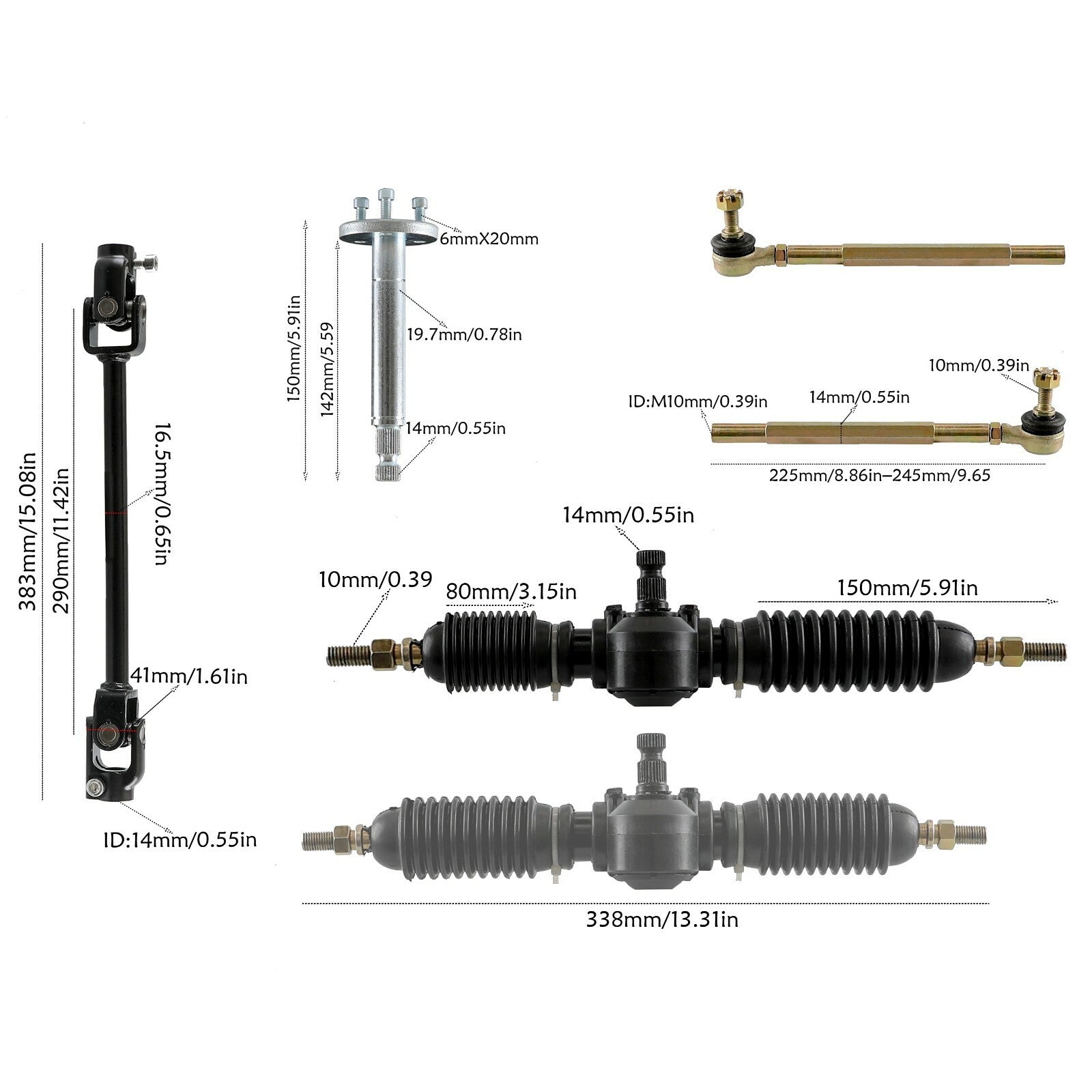 Steering wheel assembly gear carrier and pinion tie rod are suitable for go-karts and all-terrain vehicles.