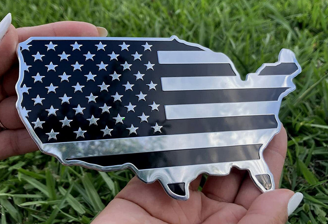 Car mount plug cap tow receiver 3-inch American flag map chrome black for Chevrolet