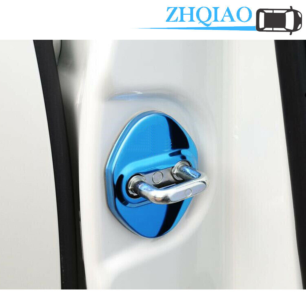4pc Blue Stainless Steel Car Door Lock Buckle Cover Trim Fit for Toyota for Corolla 2020