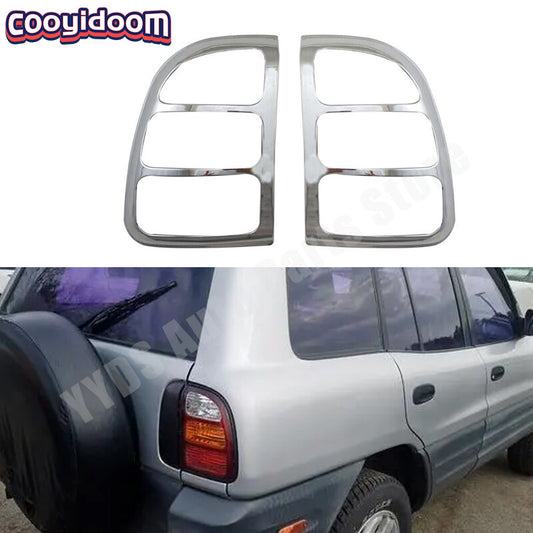 Paired chrome-plated taillight trim frame covers for Toyota RAV4 1998 - 2000