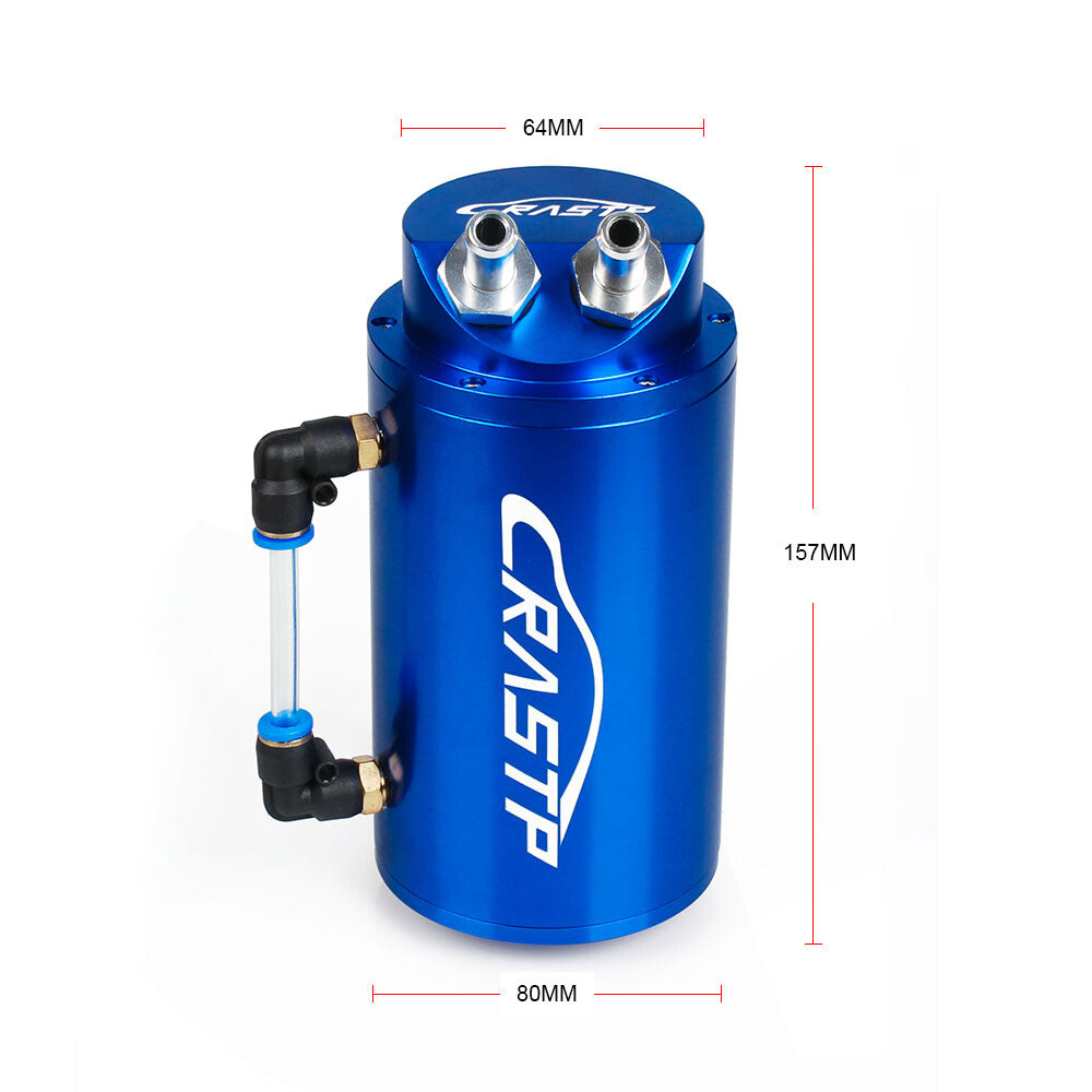 Aluminum Blue Round Car Engine Oil Catch Tank Can Reservoir Breather Kit