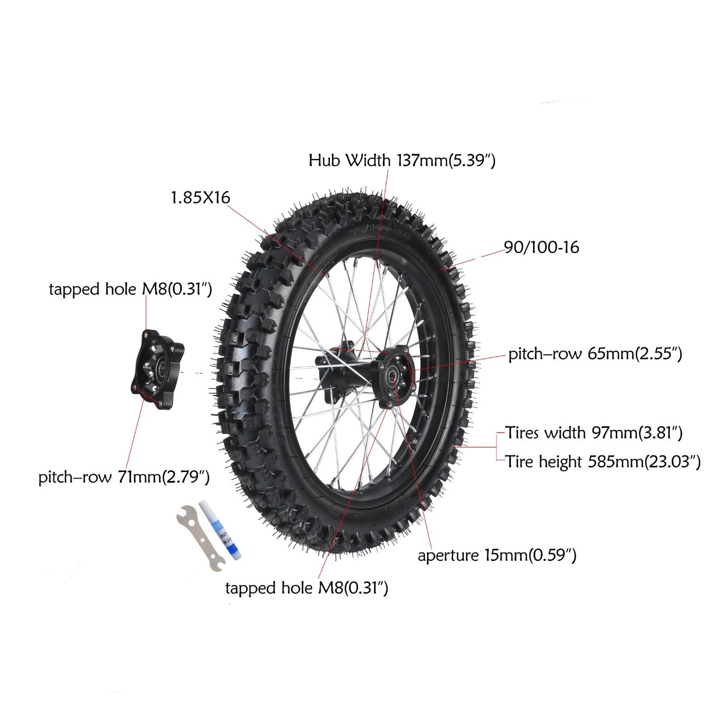 16-inch rear wheel, 90/100-16 tire, rim, swingarm suitable for off-road bikes, Taodao 140cc, 150cc, 200cc...
