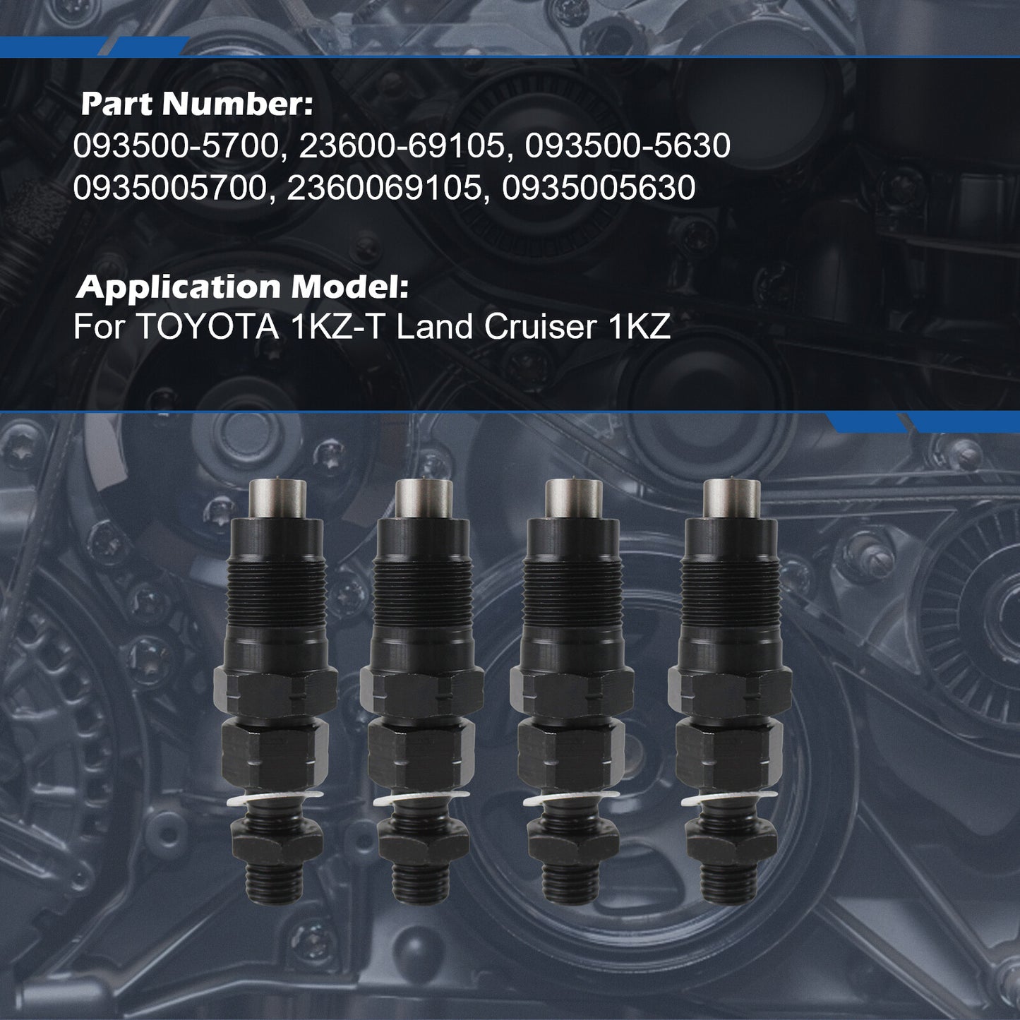 4 Fuel Injector 093500-5700 23600-69105 for Toyota 1KZ 1KZ-T Engine for Land Cruiser
