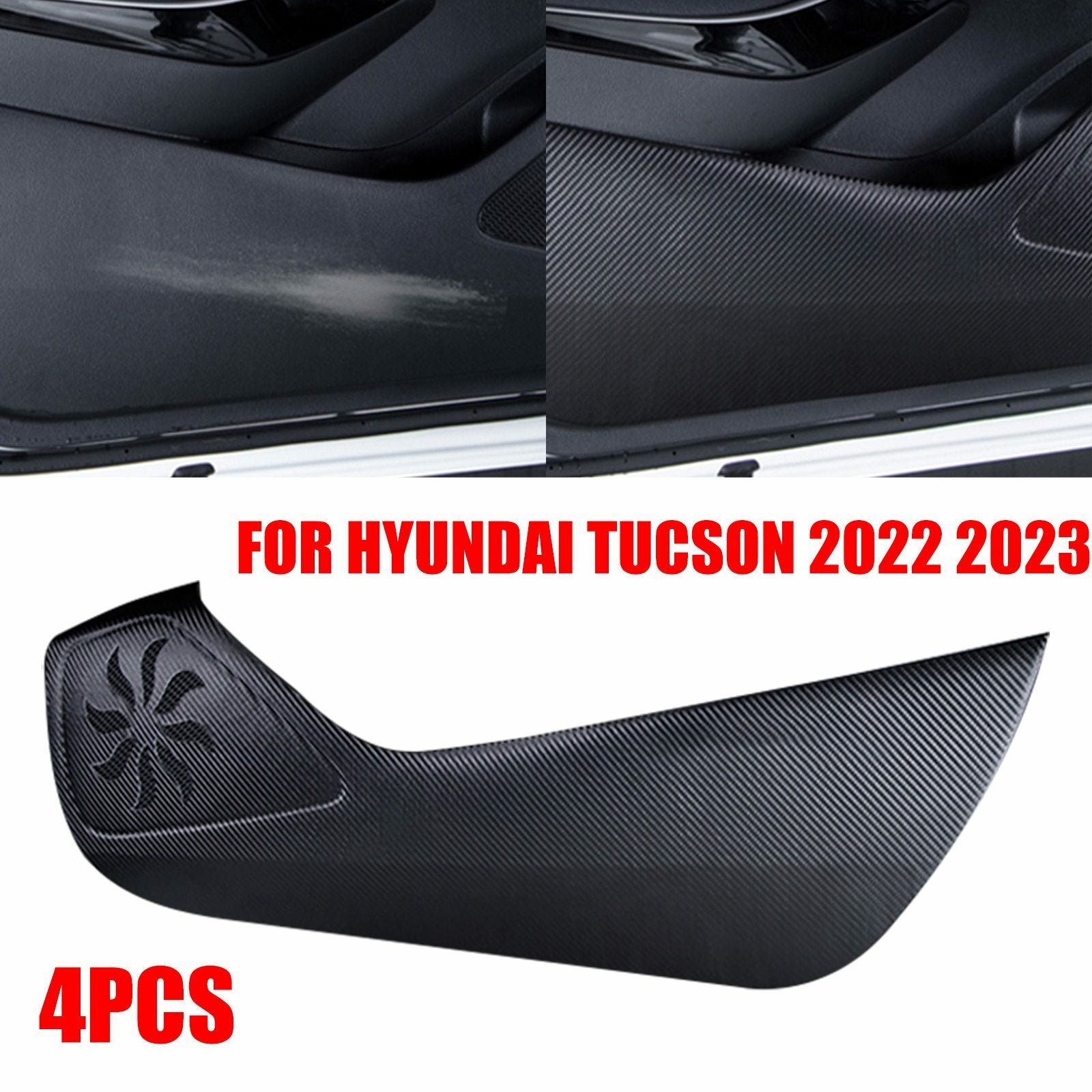 Carbon Fiber Leather Door Anti Kick Pad Panel Cover Fit for Hyundai for Tucson 21-22 AT