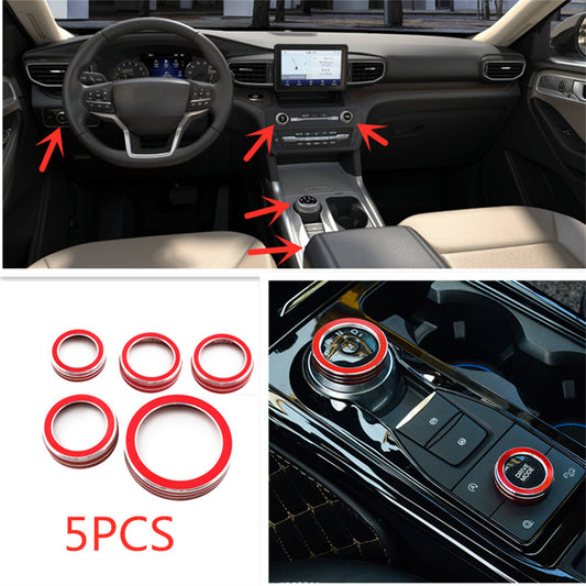 5X Red Dashboard Console Knob Button Ring Cover Trim for Ford Explorer 2020-2022