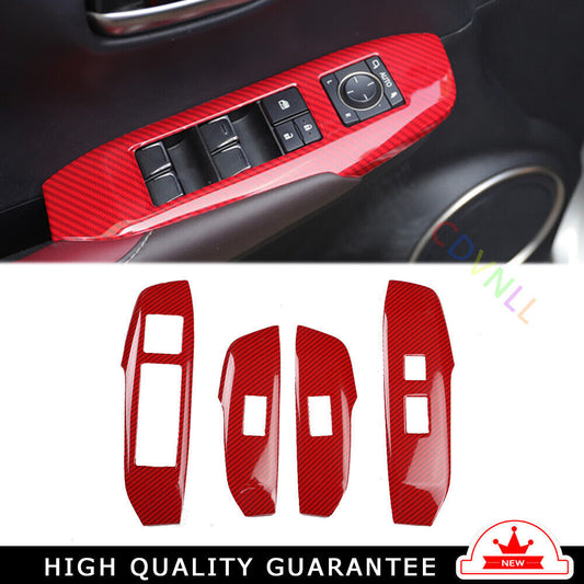 Glass Window Lifting Lock Panel Trim Fit for Lexus NX 2015-2020 Red Carbon Fiber