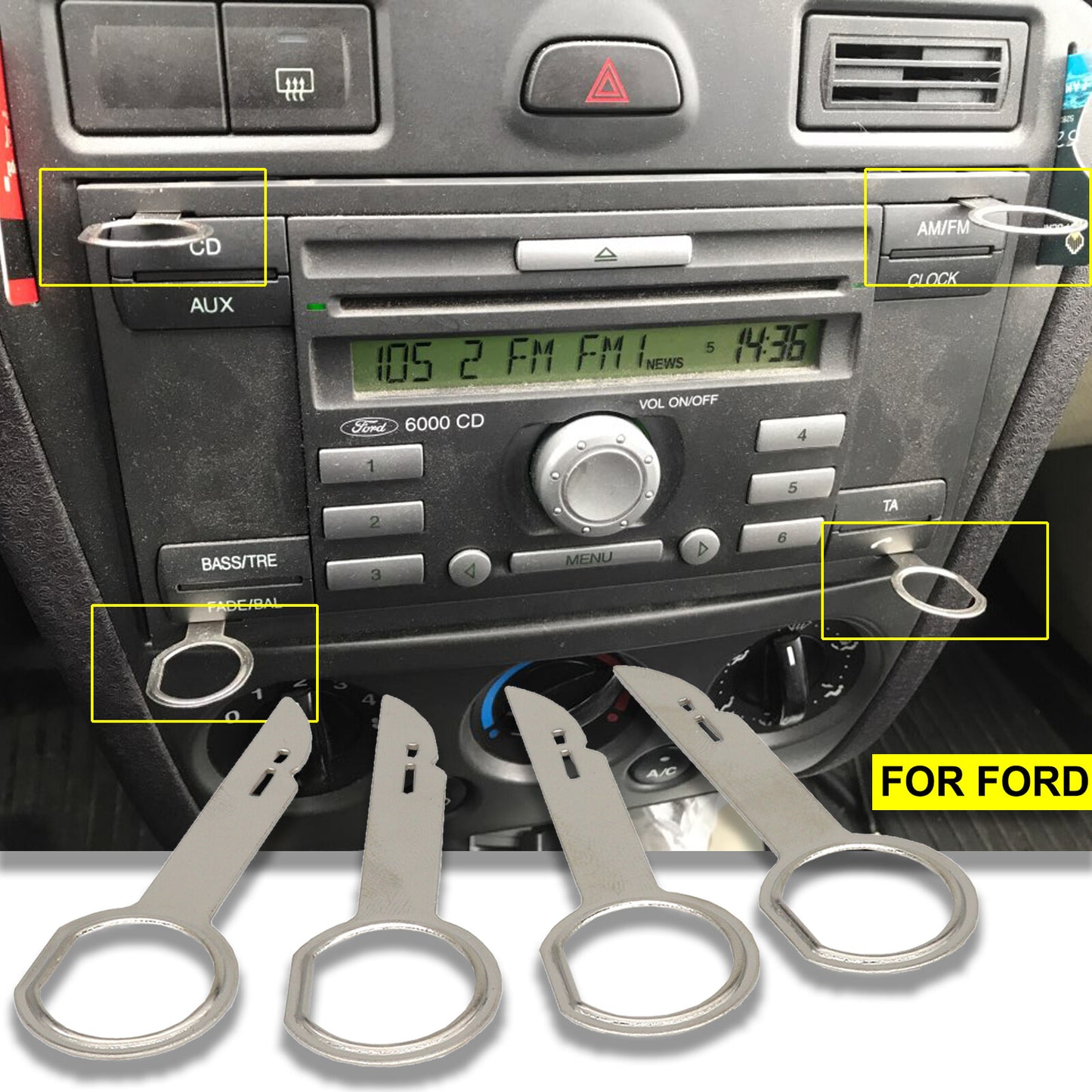 2 Pair Car Radio Stereo Release CD Removal Key Tool for Ford Focus Fiesta C-Max