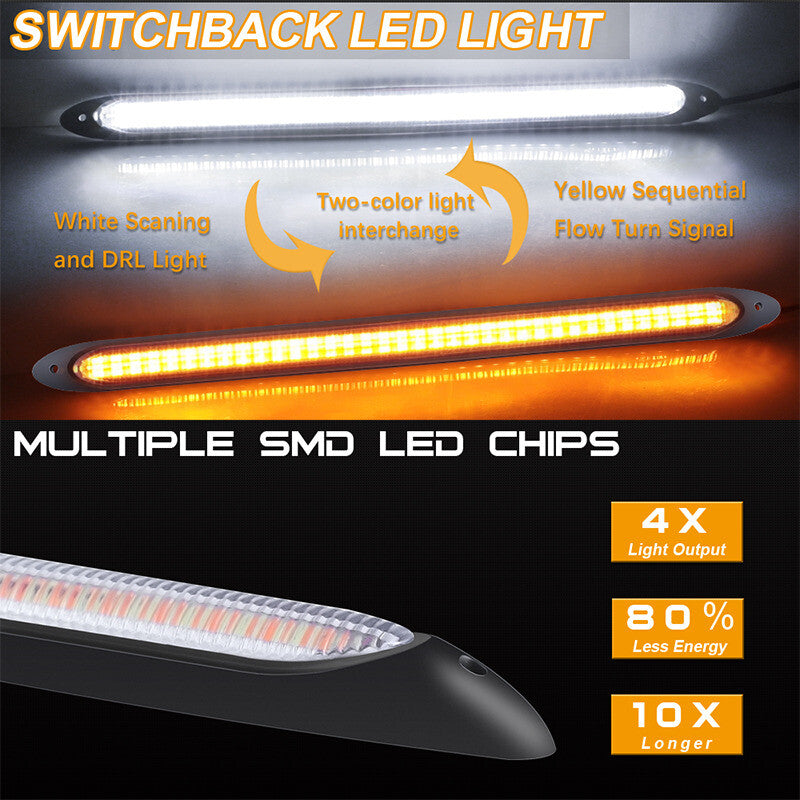 2X LED Car Strip Daytime Running DRL Light White Yellow Turn Signal Sequential