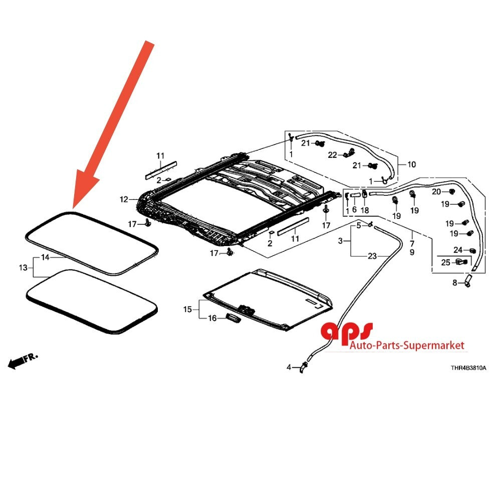 Weatherstrip seal for sunroof glass in 2001-2005 for Honda Civics.
