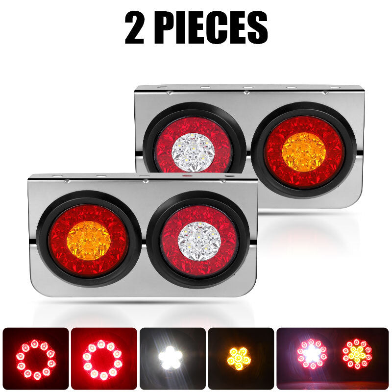 2PCS 4'' 32-LED Round Red Amber Turn Stop Brake Trailer Tail Lights Truck RV US