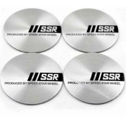 Silver 4x56mm SSR Wheel Center Sticker, Rim Sticker, Edge Sticker, Logo