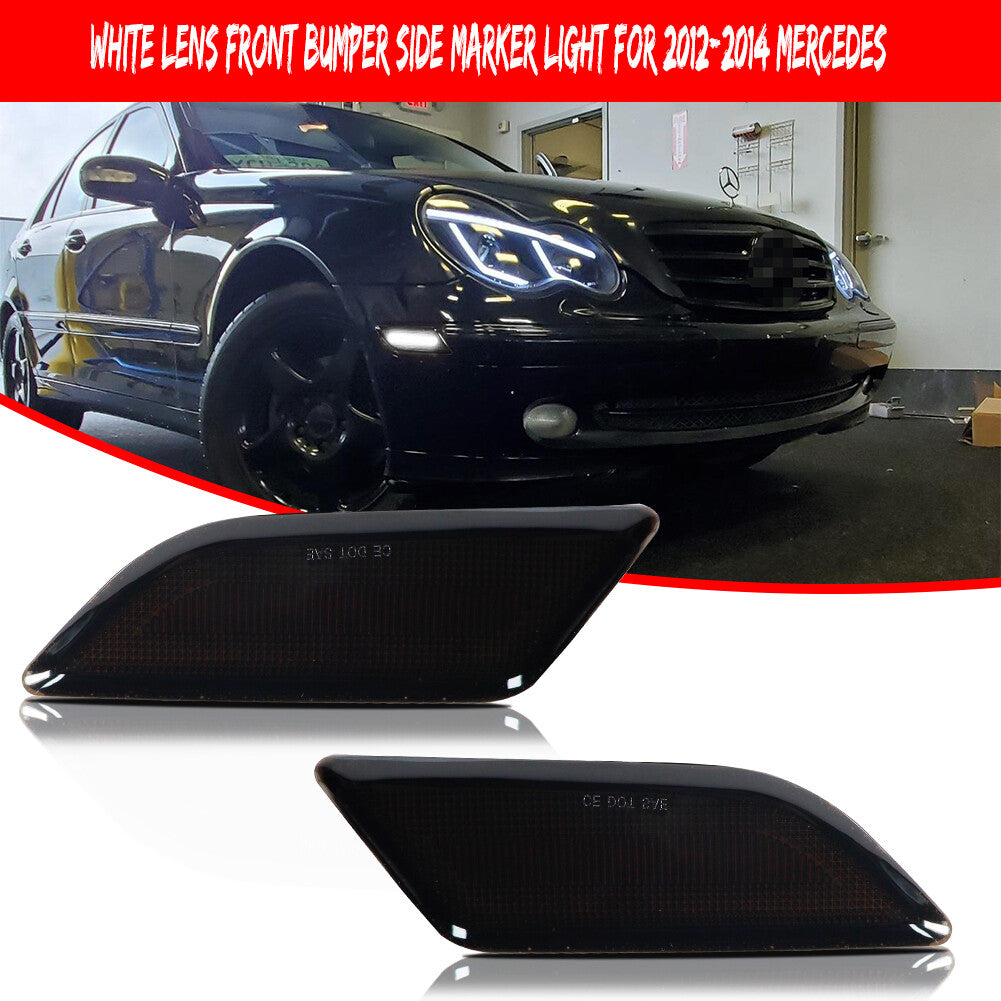 White LED marker lights on the front bumper are suitable for 12-14 for Mercedes-Benz C250, C300, and C350 models.