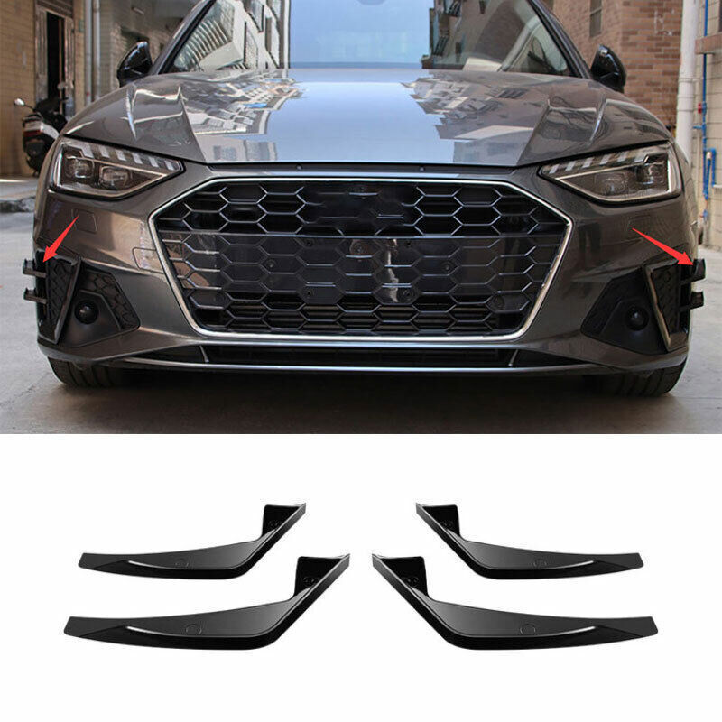 Fit for Audi A4 A5 20-21 ABS Black Front Bumper Lip Spoiler Fins Canards Trim 4X