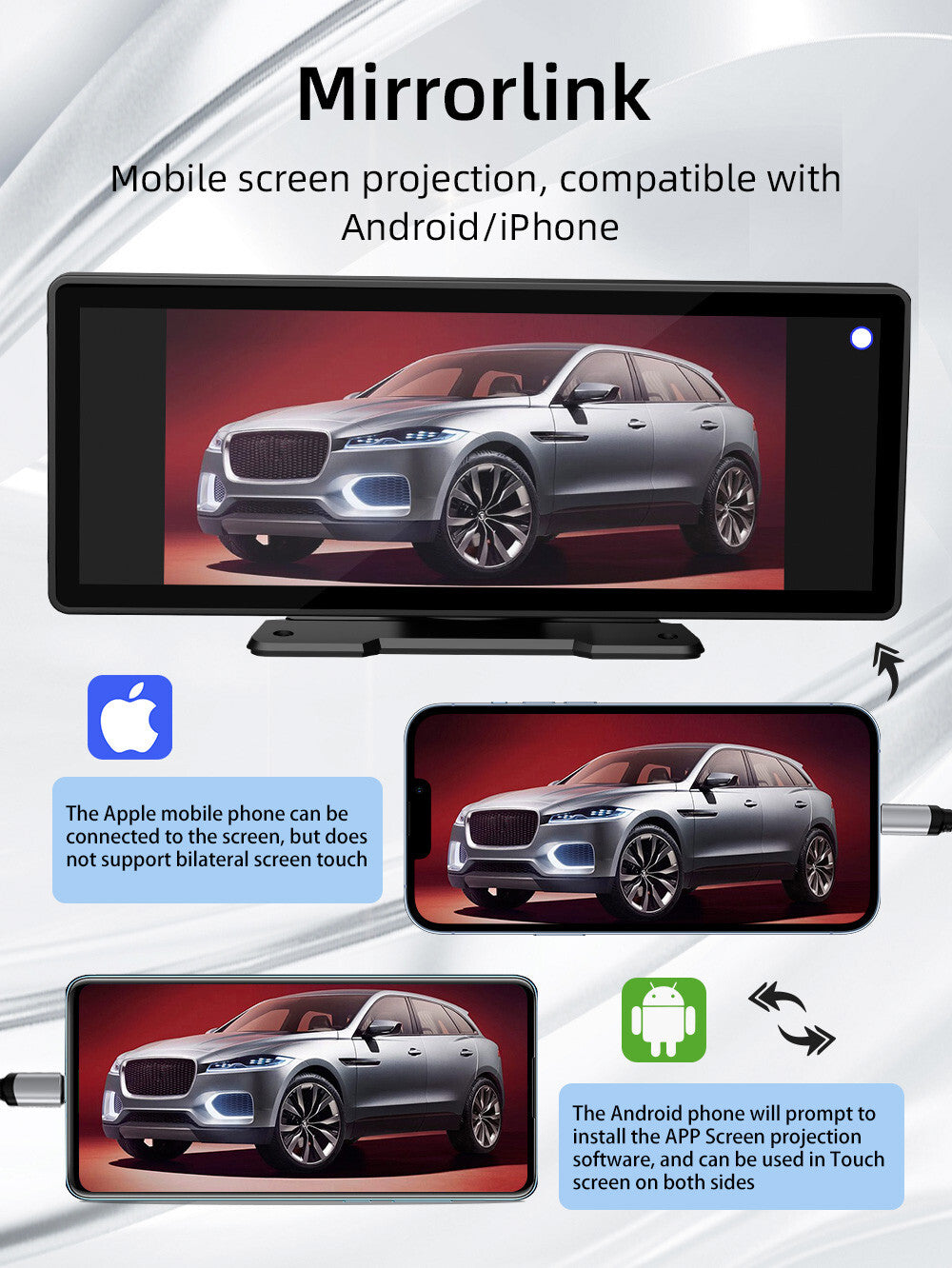 Car MP5 Player For Wireless CarPlay Android Auto Mirror Link AUX Portable Radio