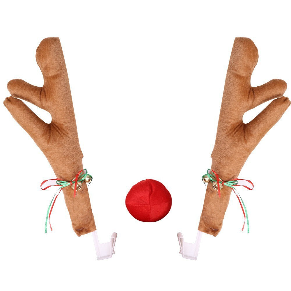 1 Set Antlers And Red Nose Reindeer Decoration Car Christmas Holiday Light Brown