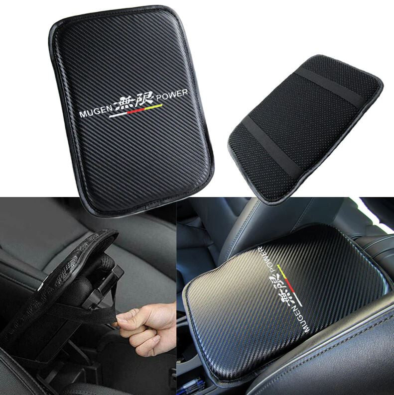 Car center armrest cushion for seat belt cover for Mugen, black, for Honda for Acura