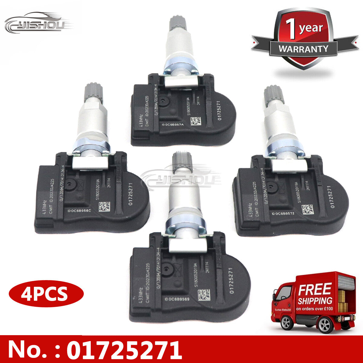 4-pack TPMS tire pressure sensors 01725271 for Geely Atlas Emgrand X7 Sport 433MHz