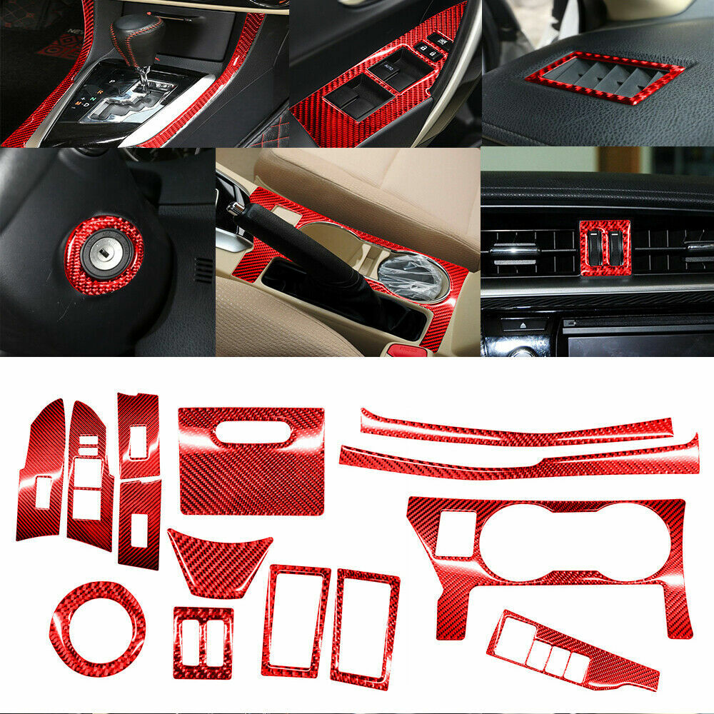 14¡ÁRed Carbon Fiber Central Control Interior Set Trim For T@yota for Corolla 2014-18