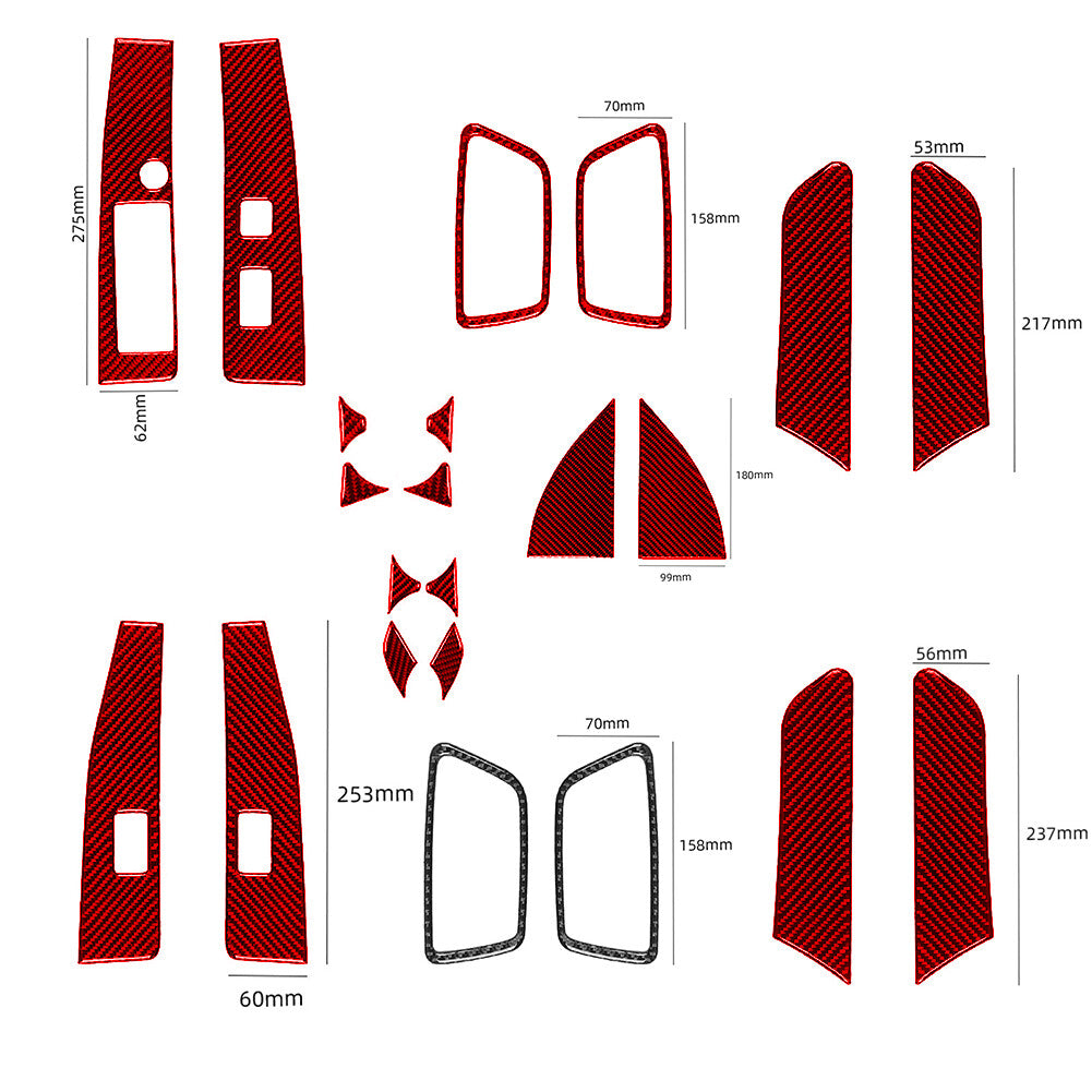 22Pcs Red Carbon Fiber Door Control Kit Cover Trim for Toyota Tacoma 2016-2021