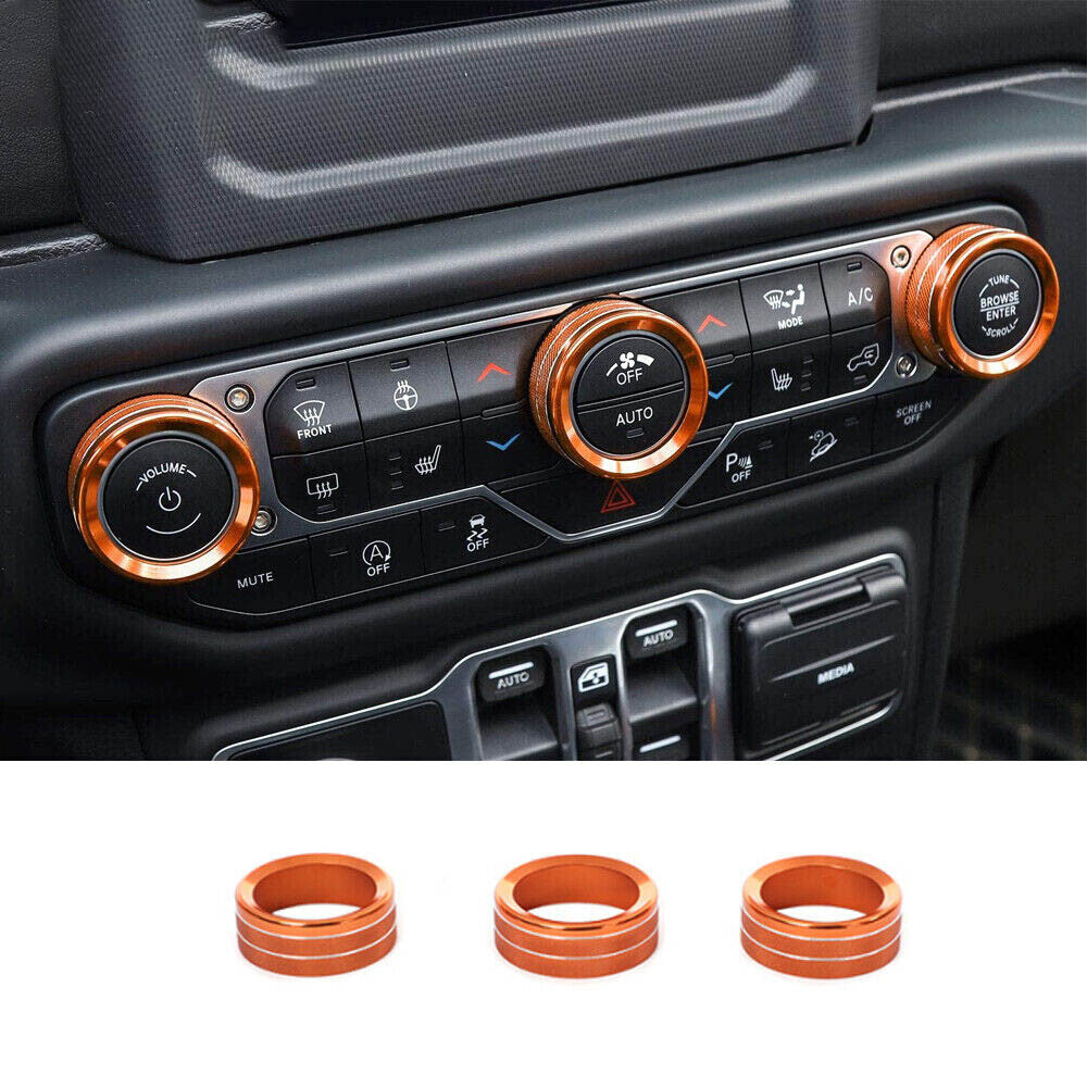 Orange Air Conditioning Switch Button Trim Ring for 2018+ for Jeep for Wrangler JL JT 3PCS