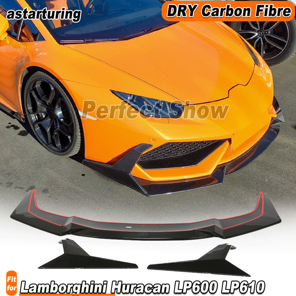 for Lamborghini for Huracan LP600 LP610 14-16 Dry Carbon Front Bumper Lip Splitters