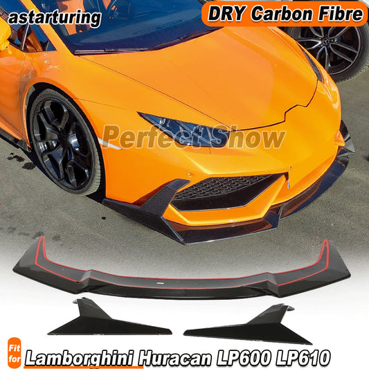 for Lamborghini for Huracan LP600 LP610 14-16 Dry Carbon Front Bumper Lip Splitters